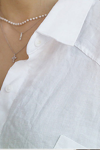 Women's Oversized Button-Down Shirt - Long Sleeve - Relaxed Fit - Mid-Thigh Length