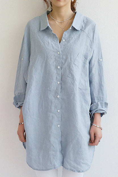 Women's Oversized Button-Down Shirt - Long Sleeve - Relaxed Fit - Mid-Thigh Length