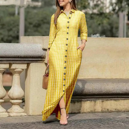 Lightweight Shirt Dress for Women with Check Collar and Buttons