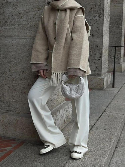 Women's loose woolen scarf tassels jacket
