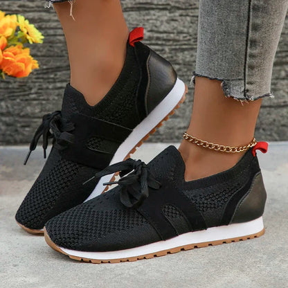 Women’s Sneakers – Soft Knit Upper – Streamlined Fit – Lace-Up Lightweight Comfort
