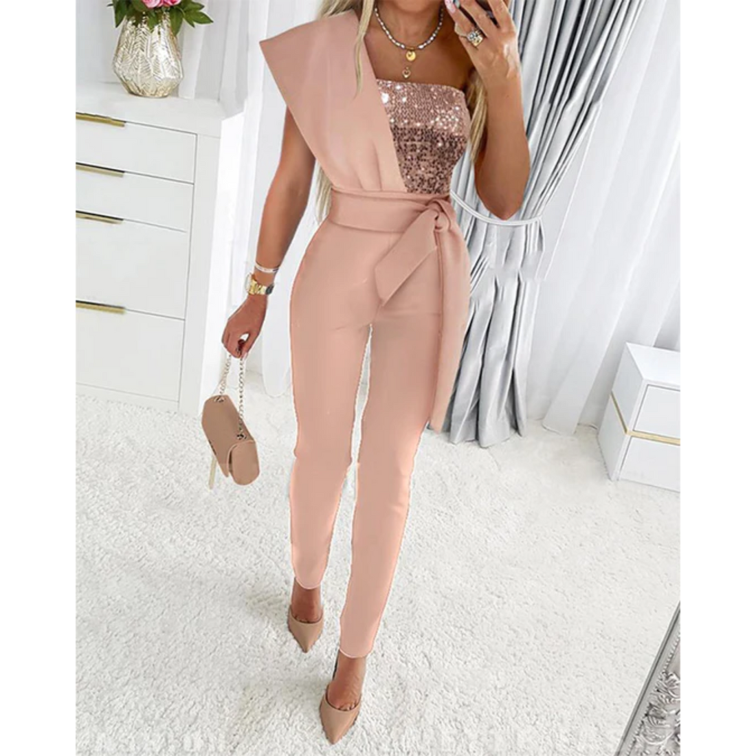 Women's chic sequin jumpsuit