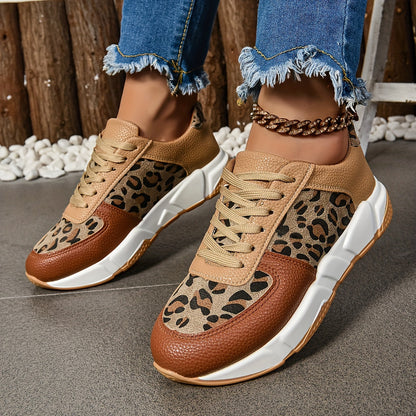 Women's Sneakers - Leopard Print - Chunky Sole - Trendy Casual Lace-Up Shoes