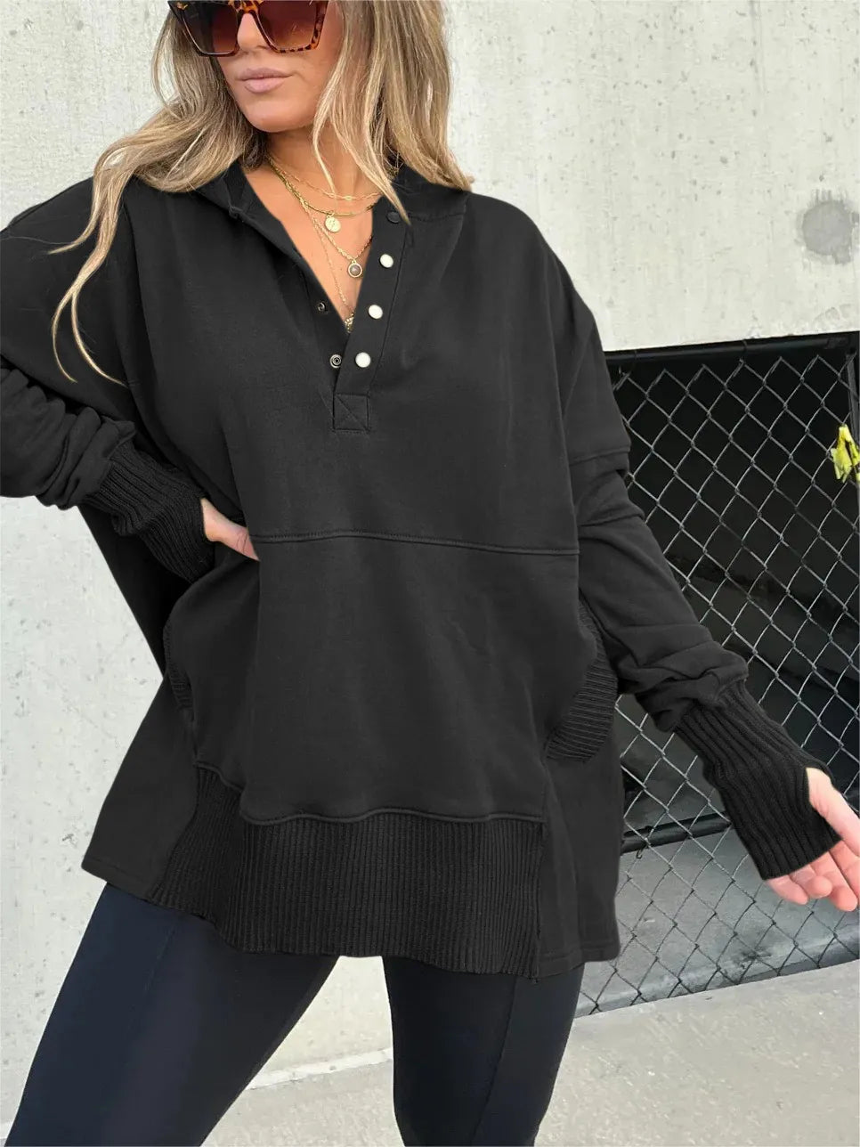 Women's casual plain long slave hoodie