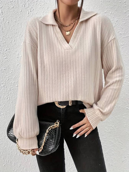 Women's long sleeve solid color polo shirt