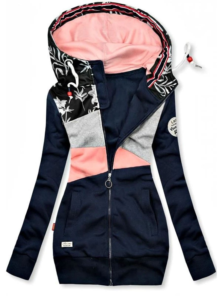 Women's zipper hooded long sleeve jacket