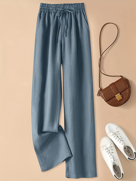 Elastic Waist Wide-Leg Drawstring Pants