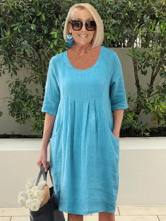 Natural Fibers Relaxed Fit Midi Dressnull