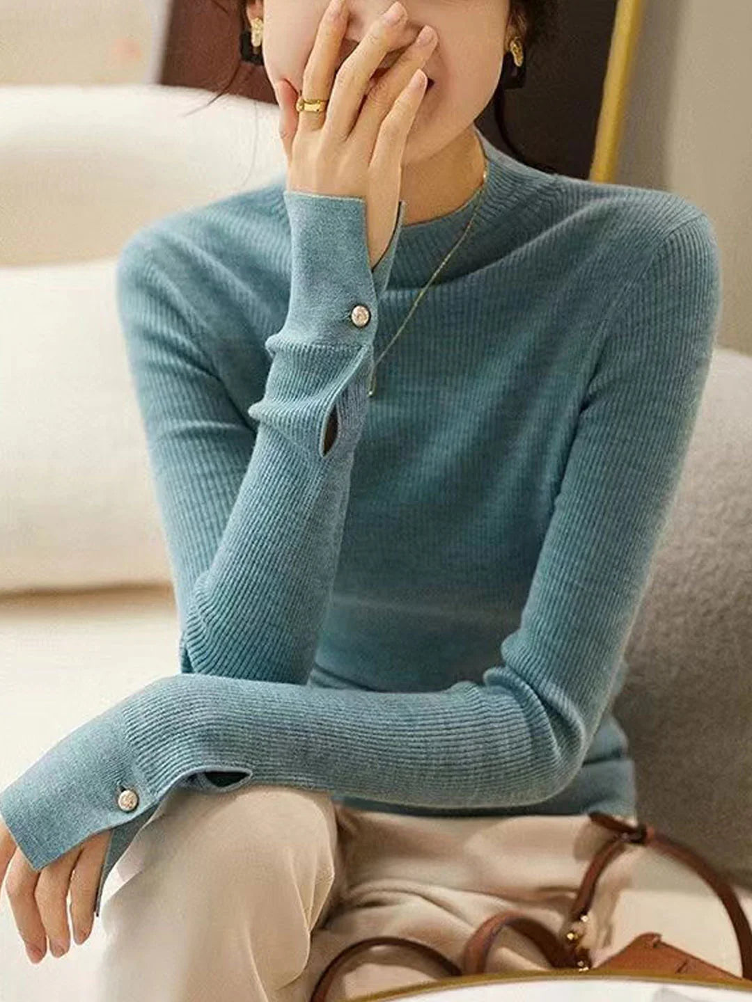 Women's classic knitted blue sweater