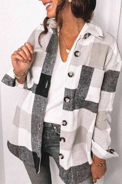 Keona - casual plaid oversized turndown collar top