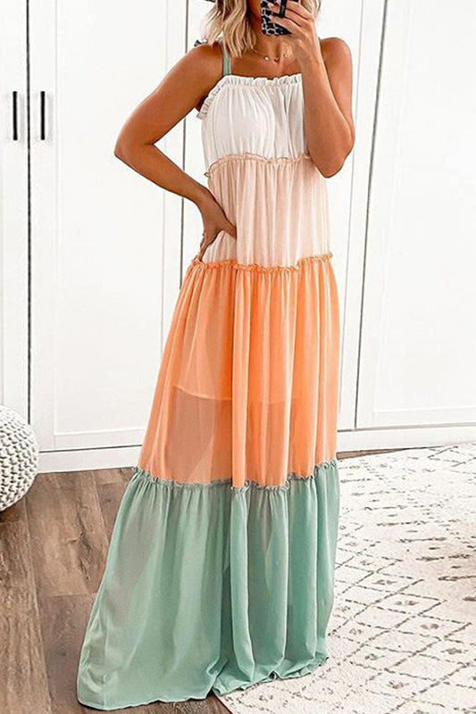 Patchwork Spaghetti Strap Sling Dress