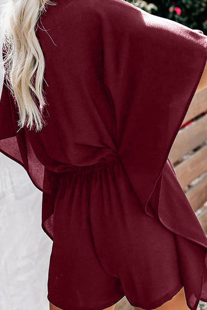 Women's Romper - V-Neck, Elastic Waist, Drawstring - Loose Fit Casual Jumpsuit