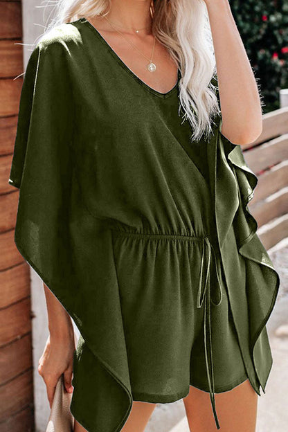 Women's Romper - V-Neck, Elastic Waist, Drawstring - Loose Fit Casual Jumpsuit