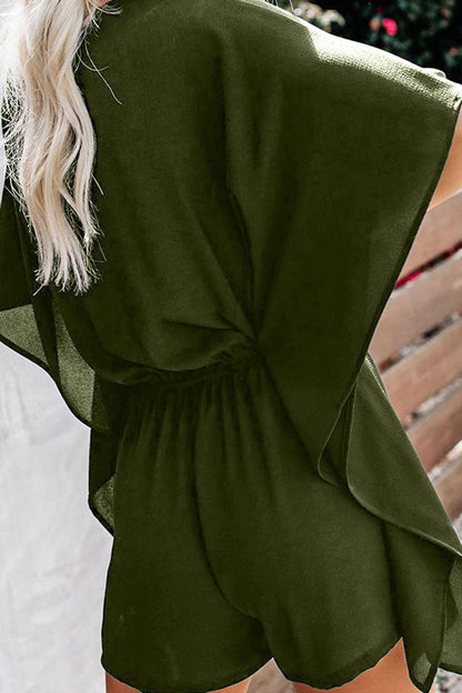 Women's Romper - V-Neck, Elastic Waist, Drawstring - Loose Fit Casual Jumpsuit