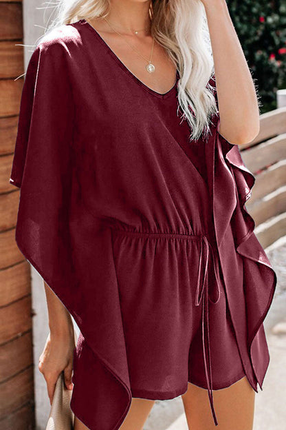Women's Romper - V-Neck, Elastic Waist, Drawstring - Loose Fit Casual Jumpsuit