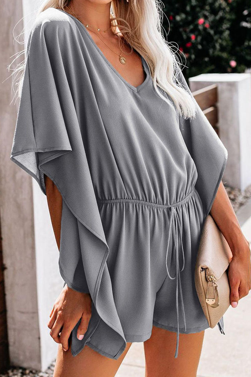 Women's Romper - V-Neck, Elastic Waist, Drawstring - Loose Fit Casual Jumpsuit