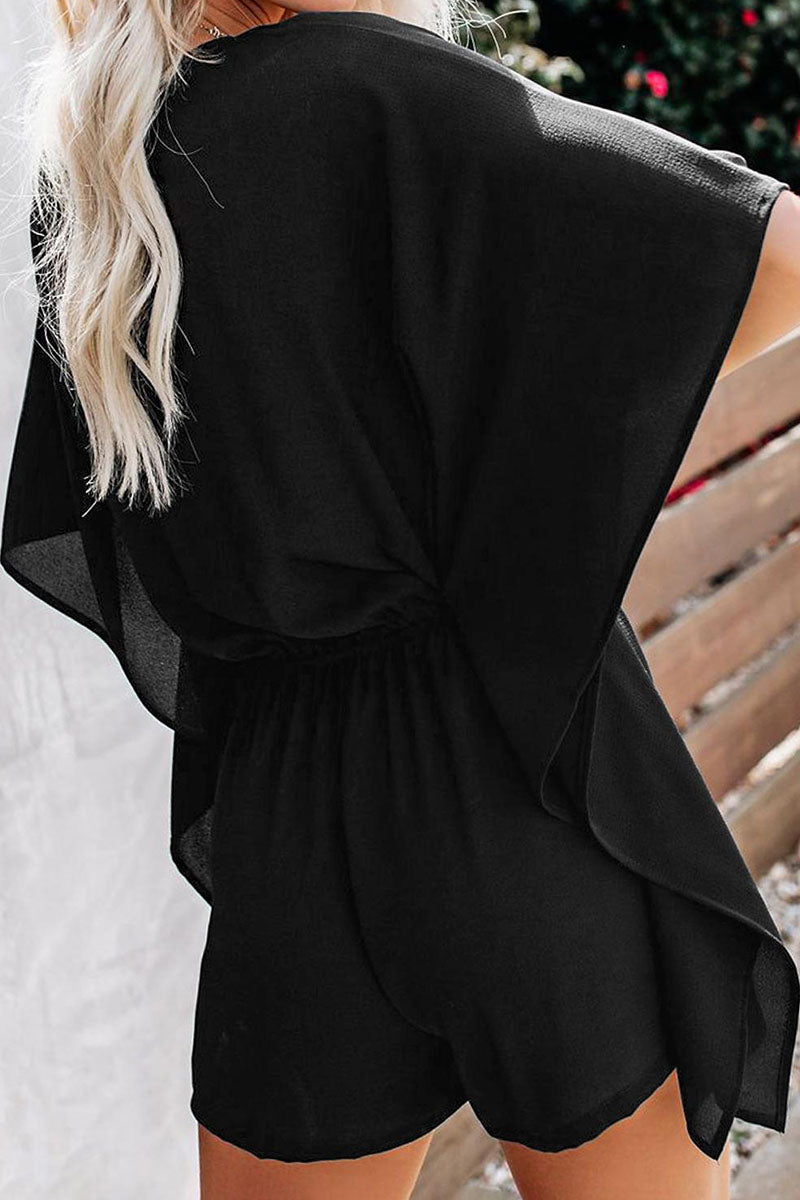Women's Romper - V-Neck, Elastic Waist, Drawstring - Loose Fit Casual Jumpsuit