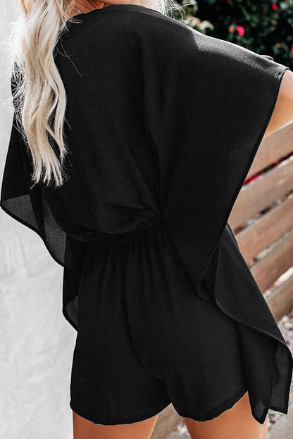 Women's Romper - V-Neck, Elastic Waist, Drawstring - Loose Fit Casual Jumpsuit