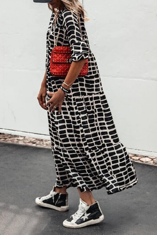 Geometric Print Loose Fit Maxi Dress