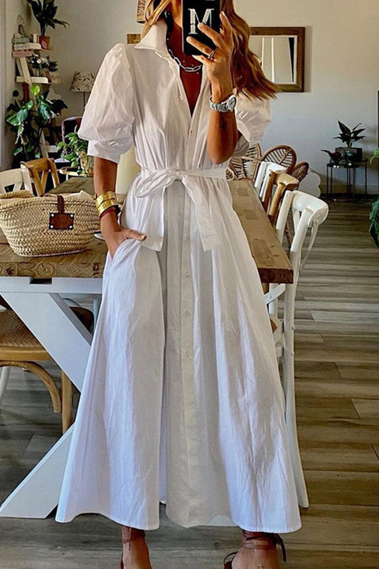 Belted Puff Sleeve Maxi Dress