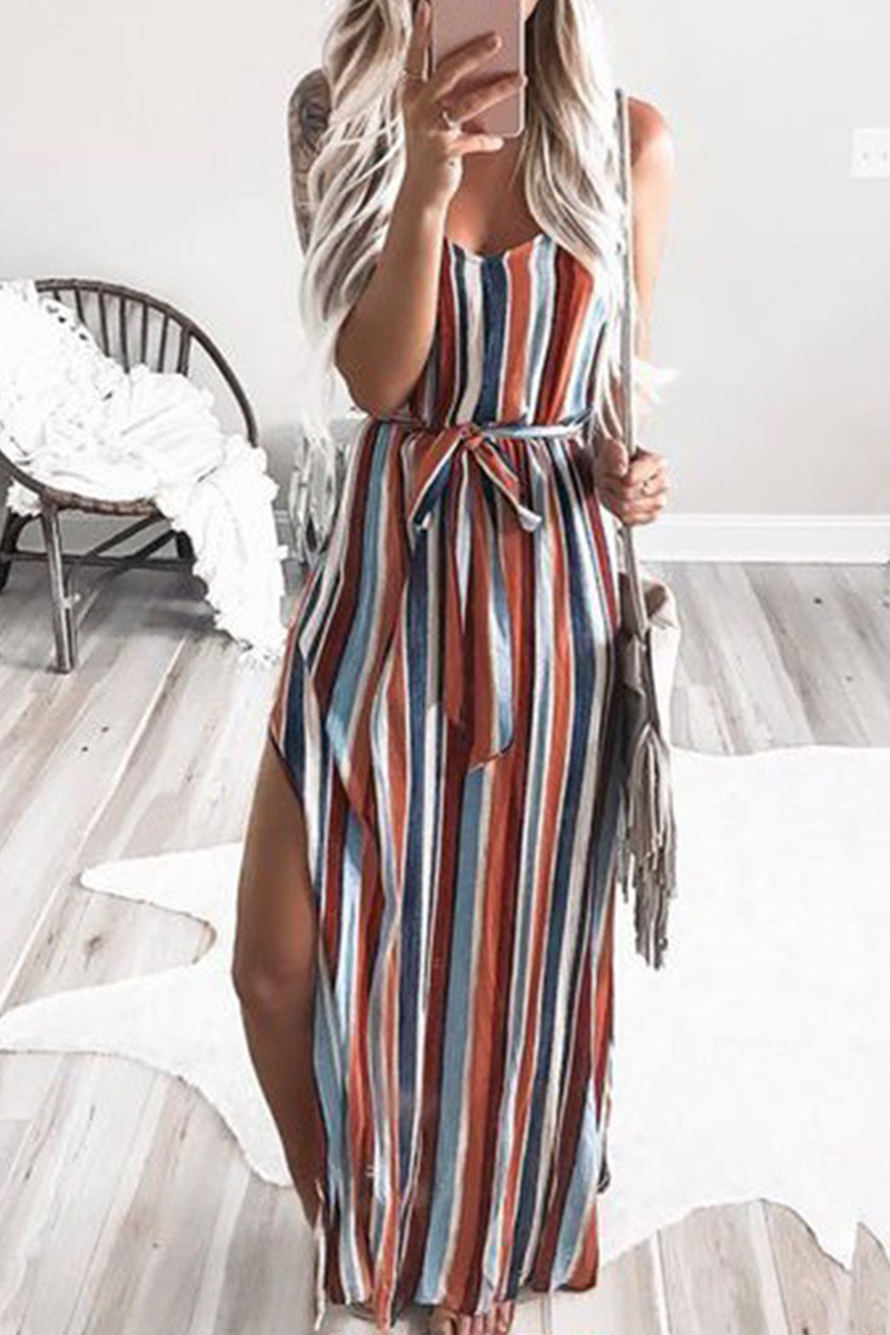 Agnes - elegant striped dress with belt