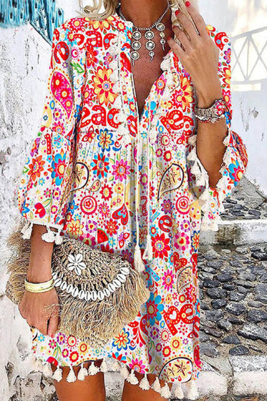 Tassel Trim Bohemian Loose Fit Dress