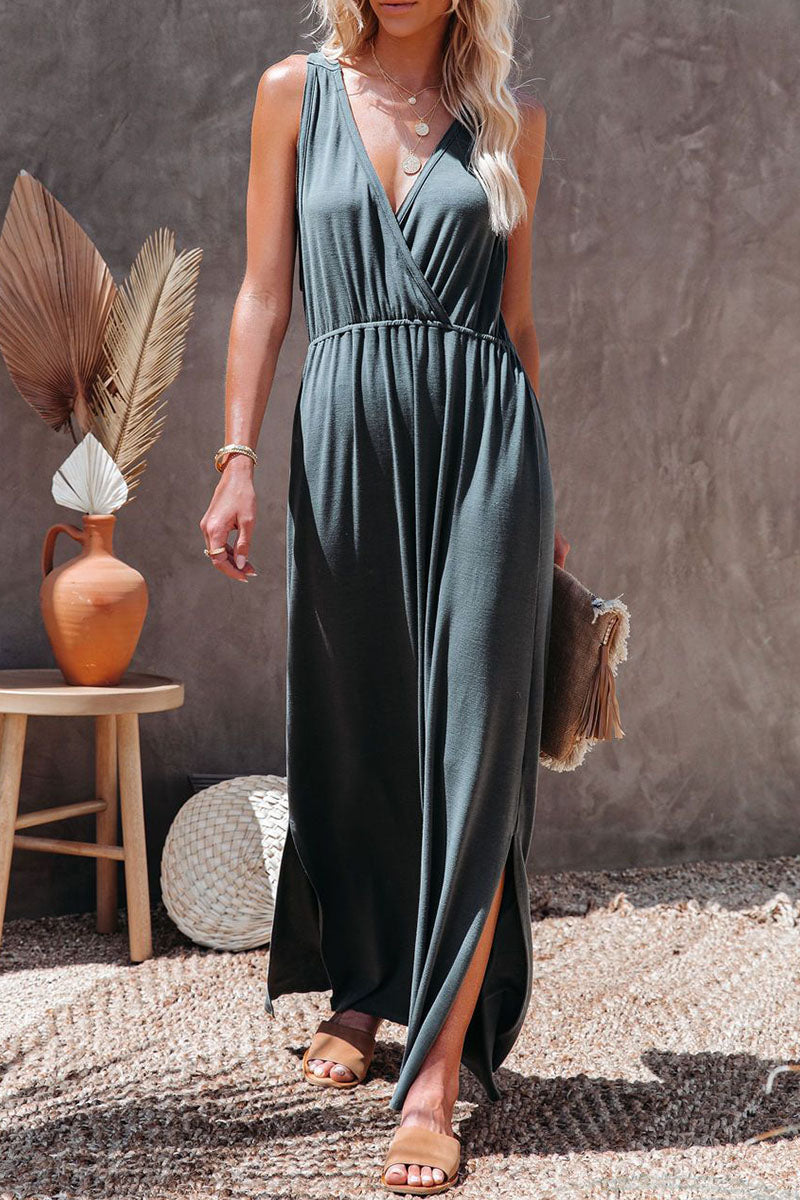 Kaye - slit v-neck a line maxi dress