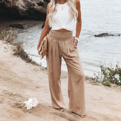Women’s Wide-Leg Pants - High-Waisted - Lightweight Breathable Linen - Relaxed Fit
