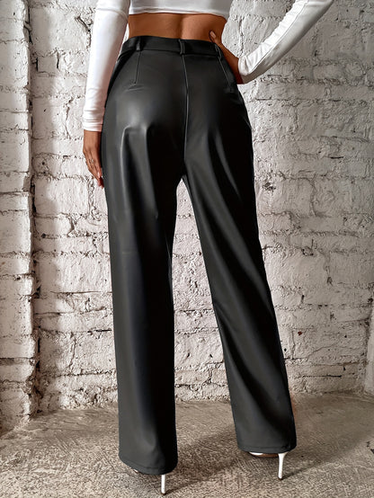 Solid color high-waist straight casual pants for women