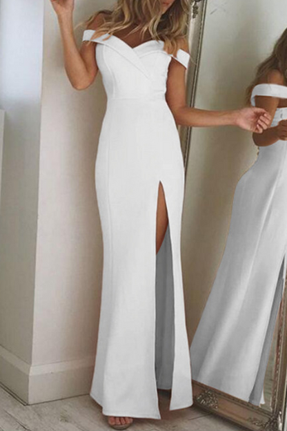 Women's Off-Shoulder Evening Gown - Floor-Length - High Slit - Elegant Formal Wear