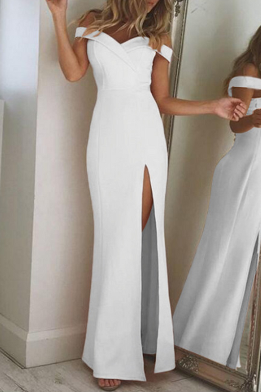 Women's Off-Shoulder Evening Gown - Floor-Length - High Slit - Elegant Formal Wear