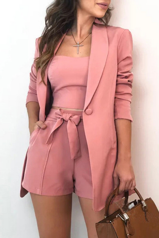 Casual Bow Collar Three Piece Set