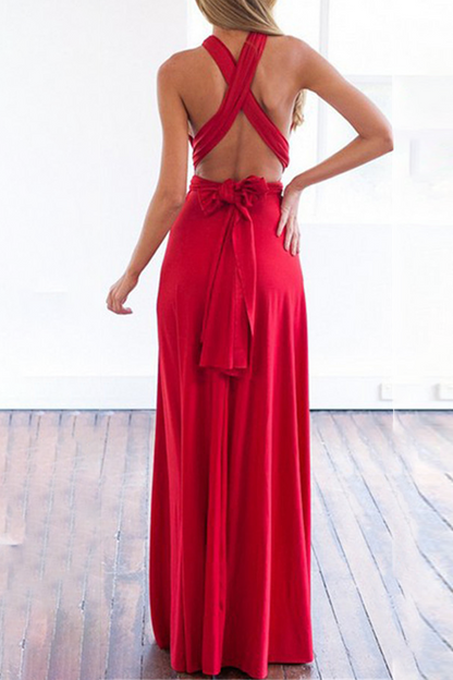 Women's Maxi Dress - Halter Neck - Backless - High Slit - Flowy Elegant Fit