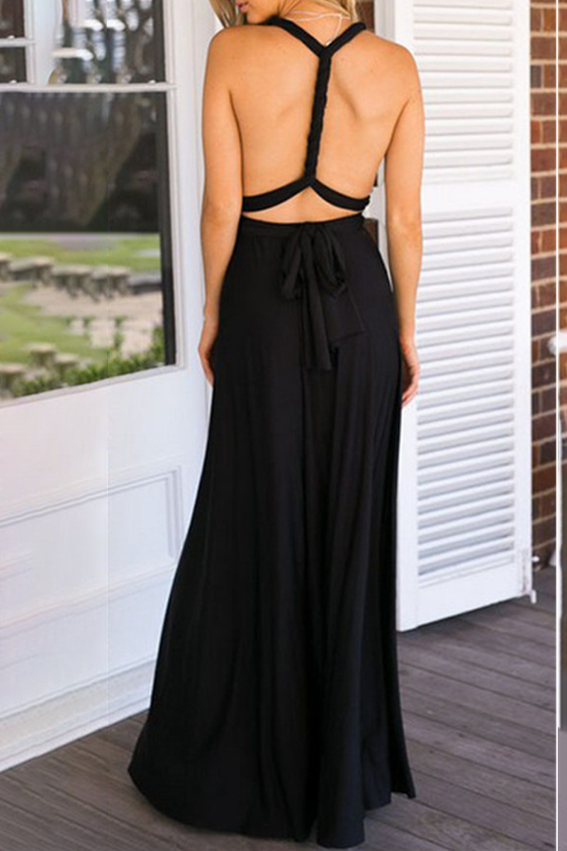 Women's Maxi Dress - Halter Neck - Backless - High Slit - Flowy Elegant Fit