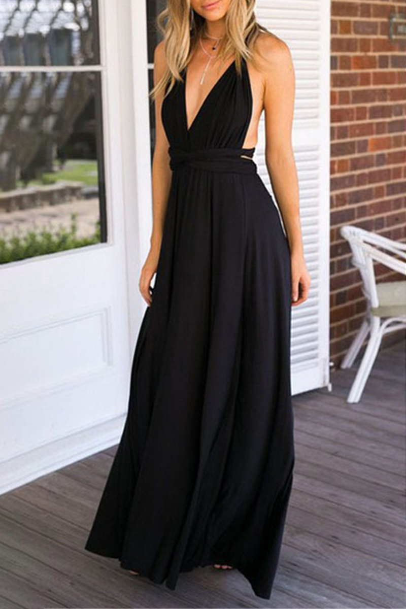 Women's Maxi Dress - Halter Neck - Backless - High Slit - Flowy Elegant Fit