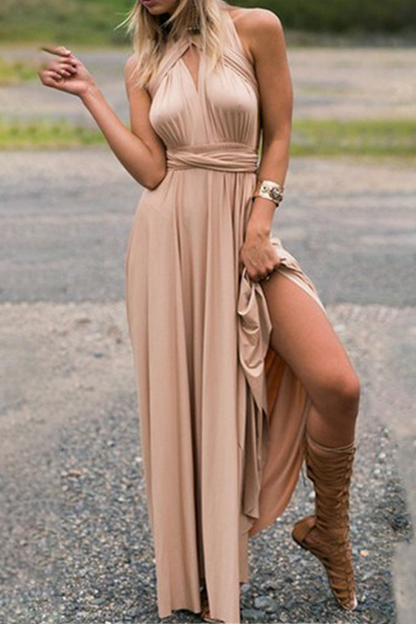 Women's Maxi Dress - Halter Neck - Backless - High Slit - Flowy Elegant Fit