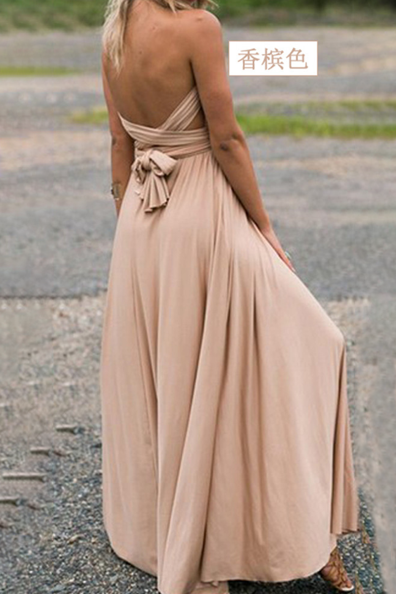 Women's Maxi Dress - Halter Neck - Backless - High Slit - Flowy Elegant Fit