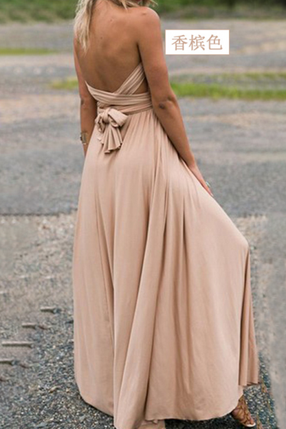 Women's Maxi Dress - Halter Neck - Backless - High Slit - Flowy Elegant Fit