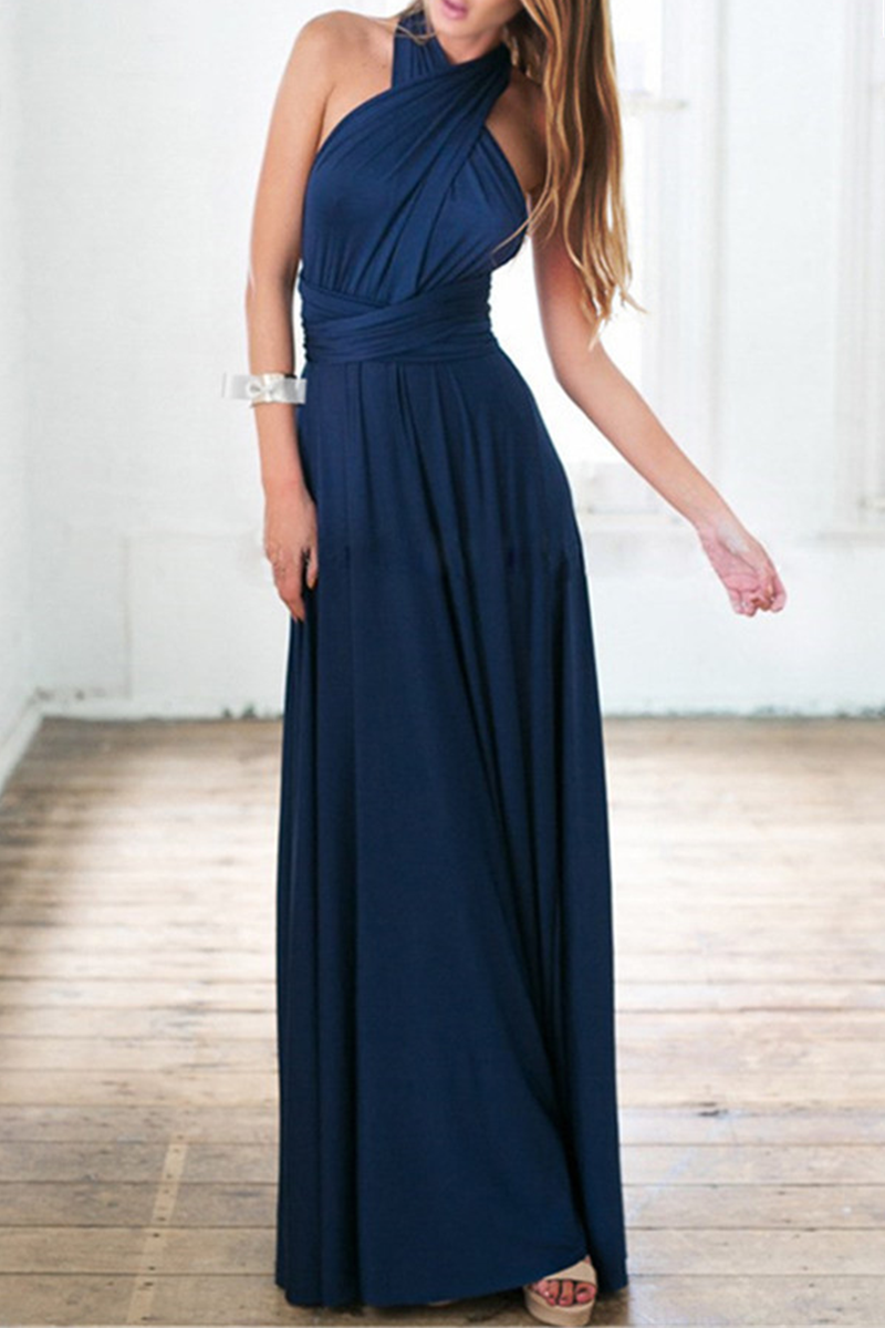 Women's Maxi Dress - Halter Neck - Backless - High Slit - Flowy Elegant Fit
