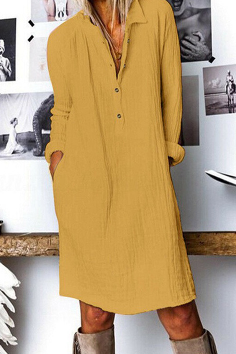 Women's Shirt Dress - Button-Up Collared - Long Sleeve Loose Fit - Casual Wear