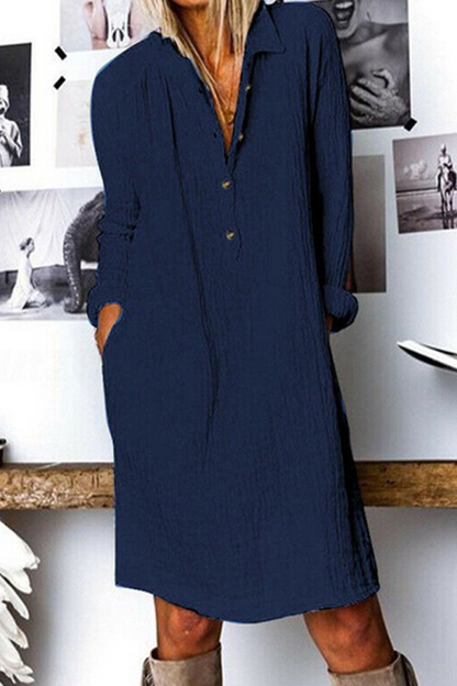 Women's Shirt Dress - Button-Up Collared - Long Sleeve Loose Fit - Casual Wear