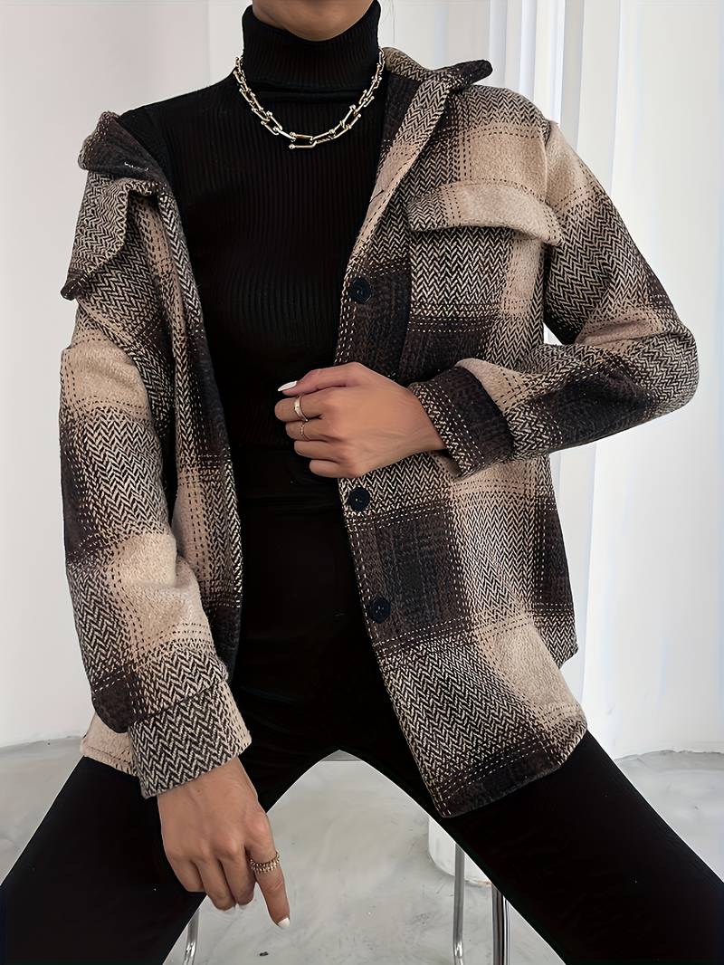 Women's elegant checked jacket with button closure