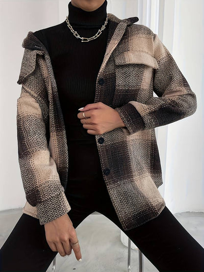 Women's elegant checked jacket with button closure