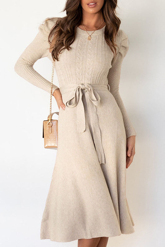 Ribbed Knit Waist Tie Midi Dress