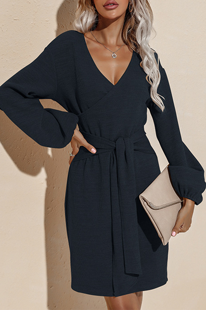 Women's Wrap Dress - V-Neck - Long Sleeve - Waist Tie - Elegant & Versatile