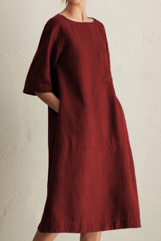 Breathable Cotton Linen Loose 3/4 Sleeve Dress
