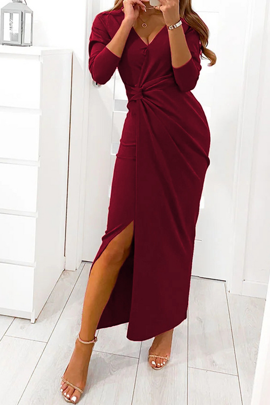 Wrap Style V-Neck Evening Dress