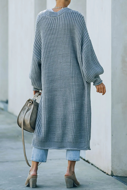 Women's Long Cardigan - Open Front Knit - Ribbed Cuffs & Hem - Casual Layering