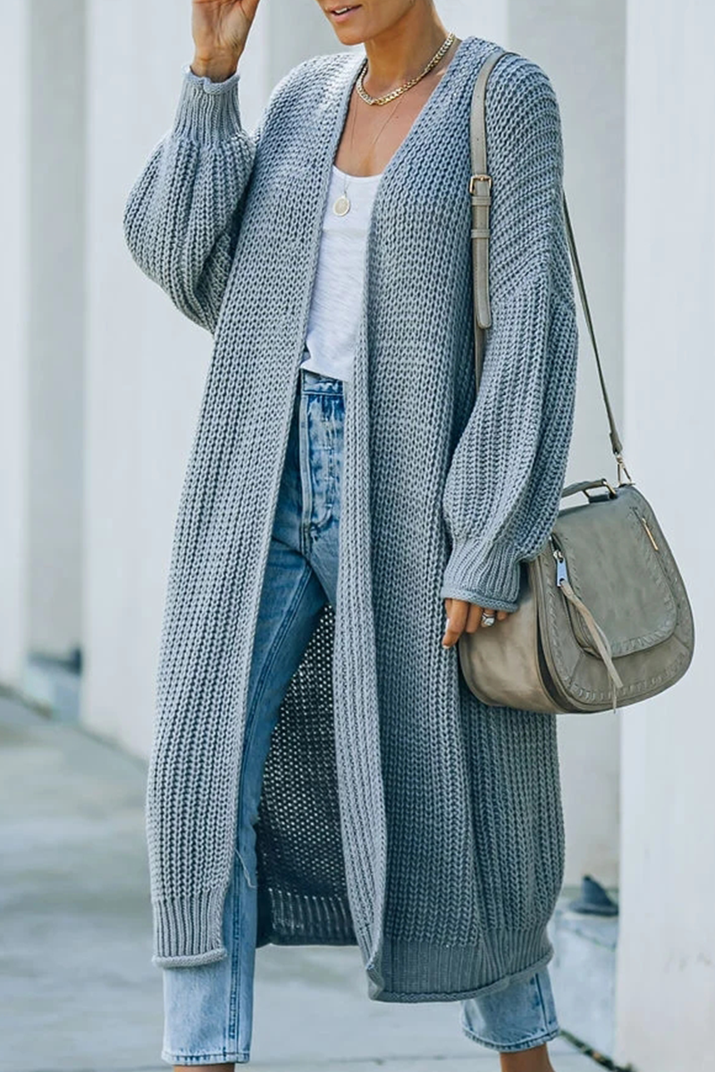 Women's Long Cardigan - Open Front Knit - Ribbed Cuffs & Hem - Casual Layering