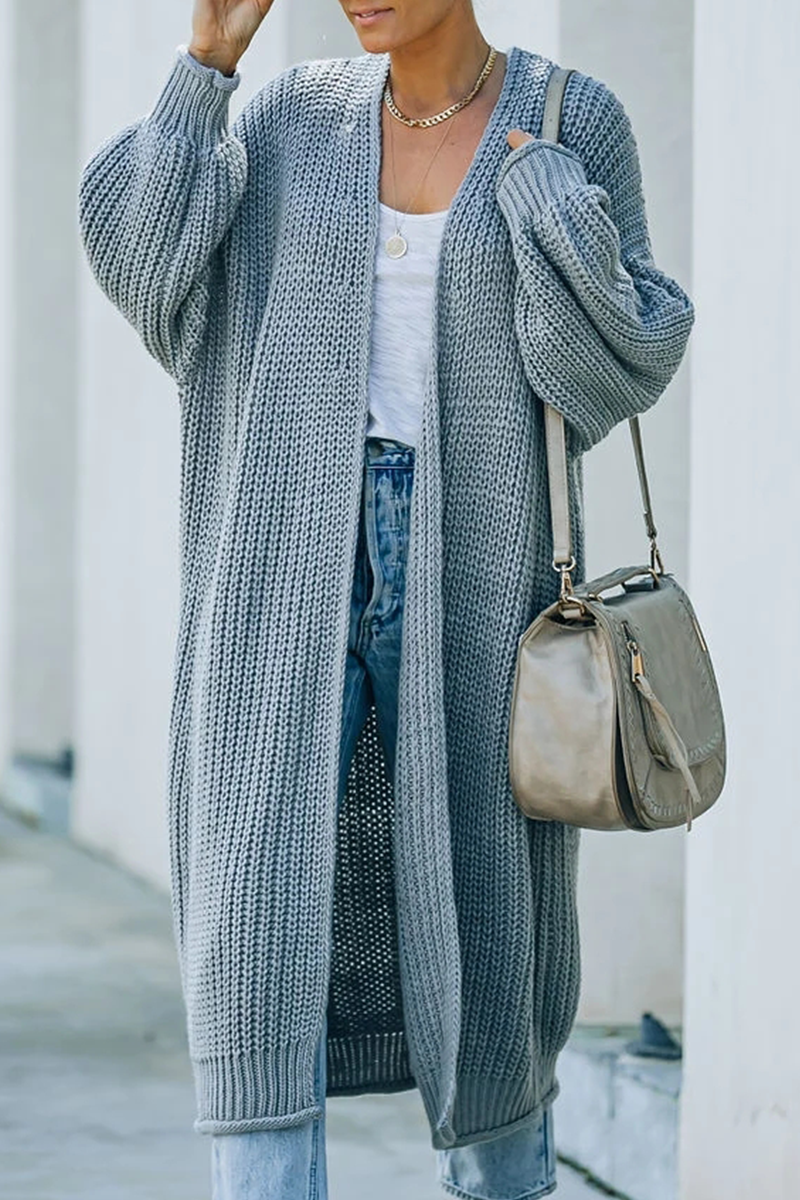 Women's Long Cardigan - Open Front Knit - Ribbed Cuffs & Hem - Casual Layering